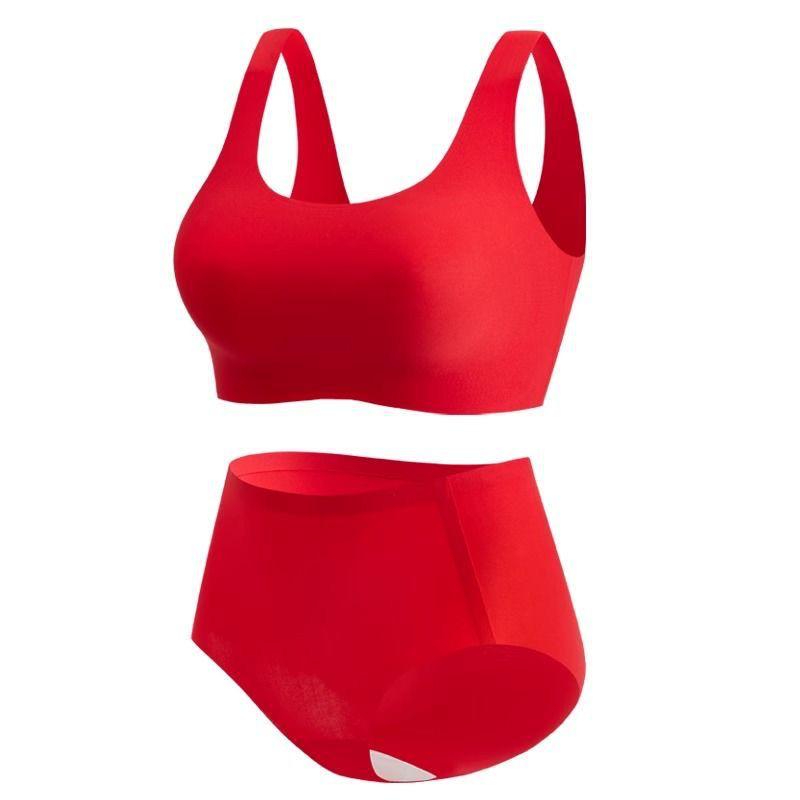 Dragon Year Red Seamless Bridal Underwear Set: Women's No-Wire Bra & Thin Sports Vest