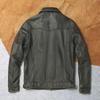 Chinese Size Vintage Olive Green Genuine Cowhide Men Leather Jacket Autumn Turn Down Collar Real Leather Coat