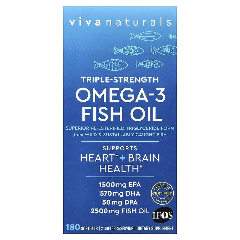 Omega-3 Fish Oil, Triple-Strength, 180 Softgels (1,250 mg per Softgel)