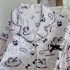 Goodnight Sleepy Cat: Women's Autumn/Winter Ice Silk Pajamas - Cartoon Kitten Print, Long Sleeve & Pants Set