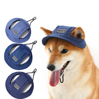 Leinen-Denim-Hundehut mit Ohrenlöchern Sommer Outdoor Reise Sport Sonnenschutzmütze Verstellbarer Hut für Kleine Mittlere Große Hunde