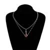 Edgy Dark Feminine Expression Adjustable Length Alloy Necklace Neckchain Featuring Edged Heart Detail for Concerts