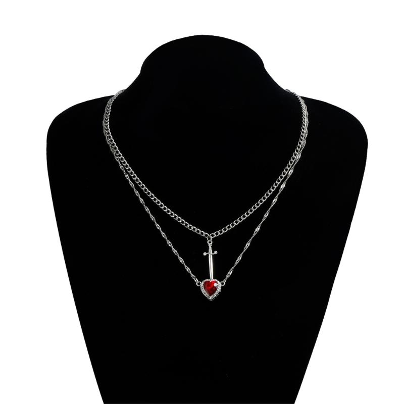 Edgy Dark Feminine Expression Adjustable Length Alloy Necklace Neckchain Featuring Edged Heart Detail for Concerts