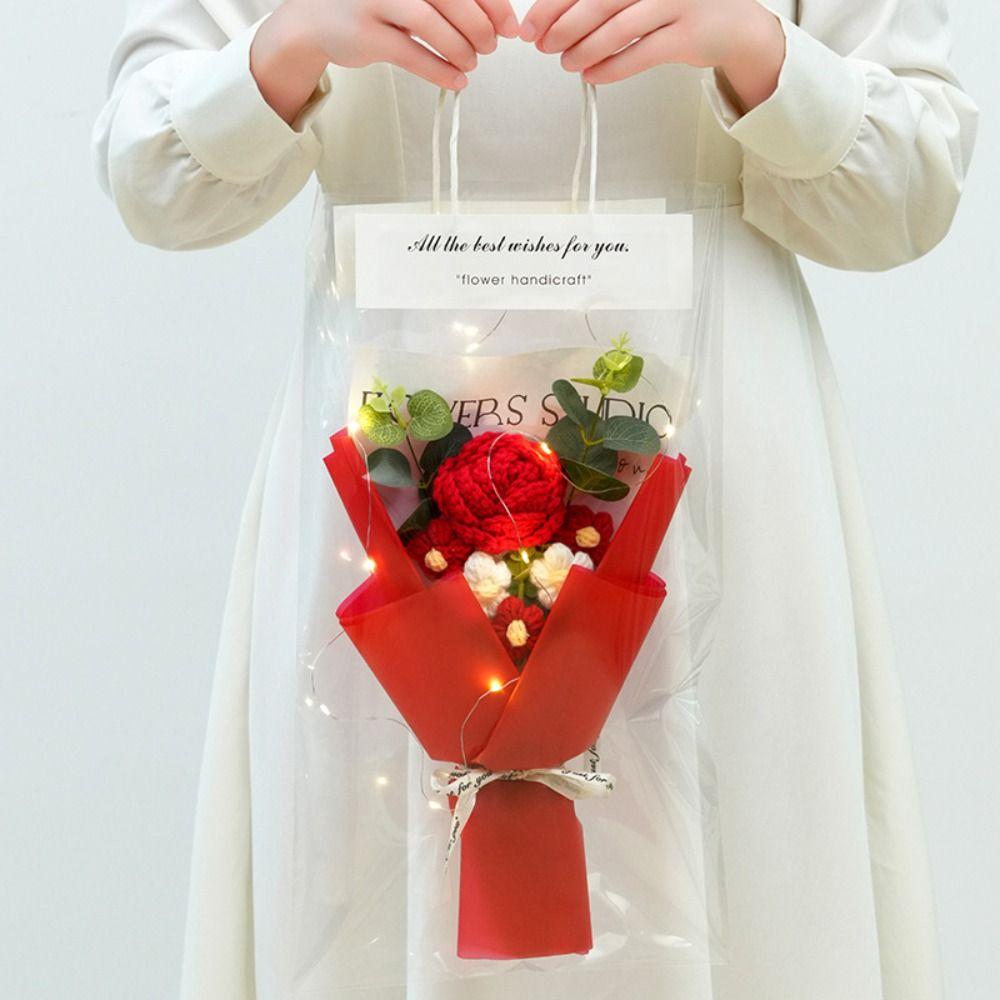 Glowing Crochet Flowers Bouquet Knitted Eternal Simulated Flowers  Valentine'S Day