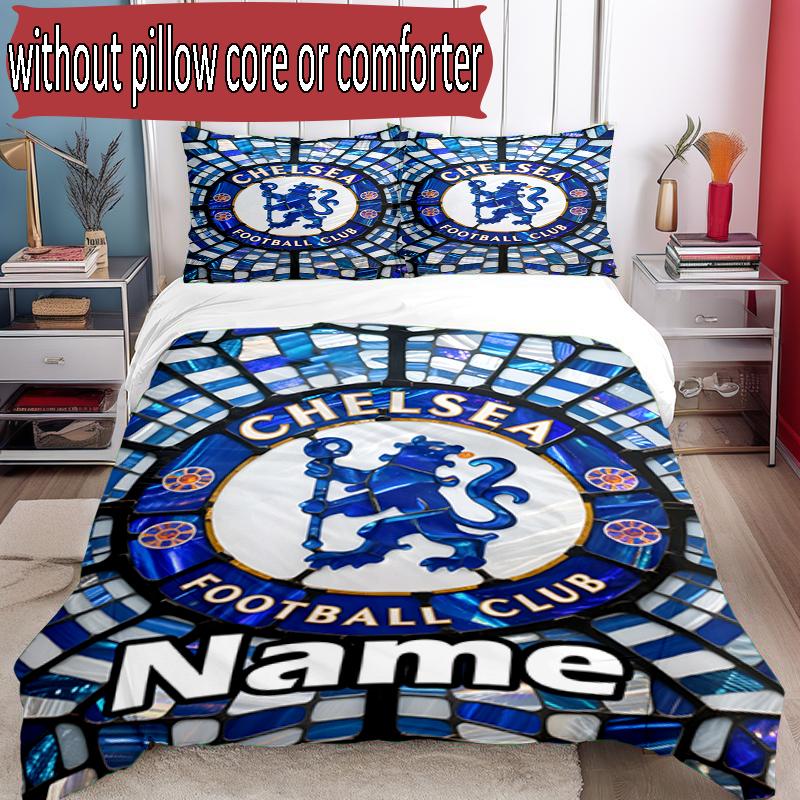 3pcs Duvet Cover Set (1*Duvet Cover + 2*Pillowcase, Without Core), Custom Name Chelsea F.C Pattern Bedding Set, Home Bedroom Decor Gift