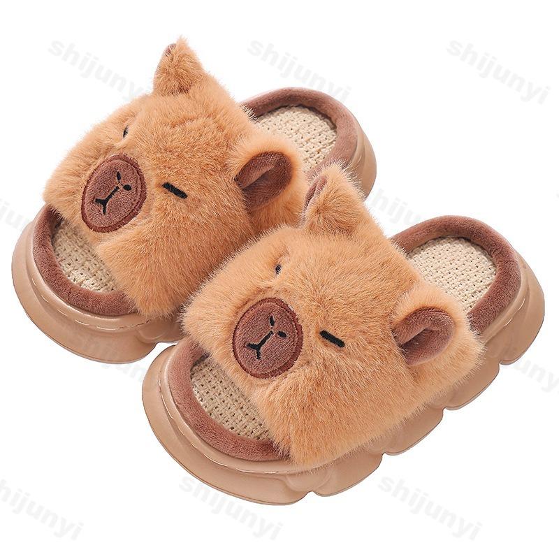 Capybara Slippers Children's Sandals Summer Linen Floor Shoes Indoor Breathable Home Slippers Anti-slip Cartoon Slippers