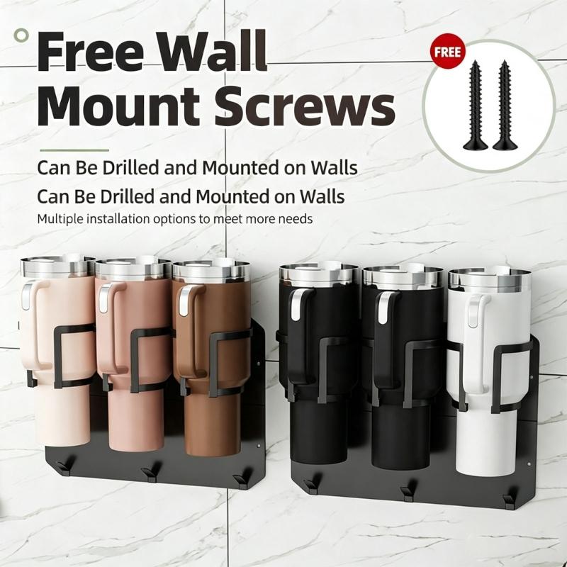 Cup Rack for Refrigerator Side Use, Magnetic Carbon Steel Holder with Open Front Access for Large Drink Cups and Clean Kitchen Drinkware Storage