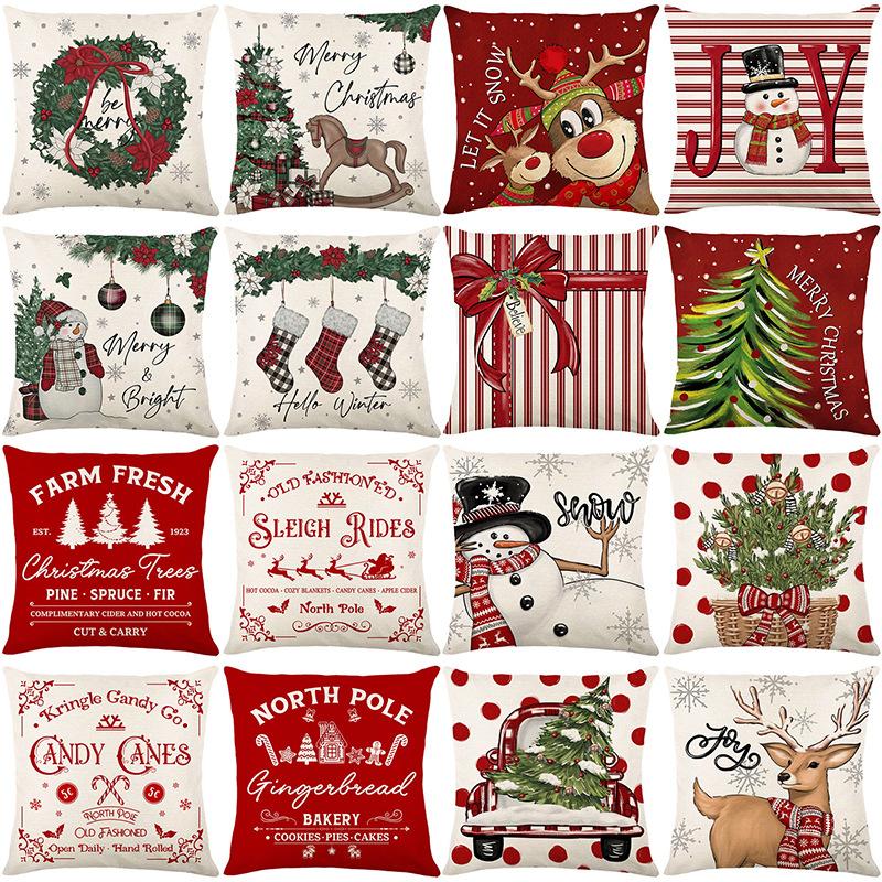 Christmas Pillowcase Decorative Linen Printed Porch Courtyard Sofa Home Decoration Pillowcase
