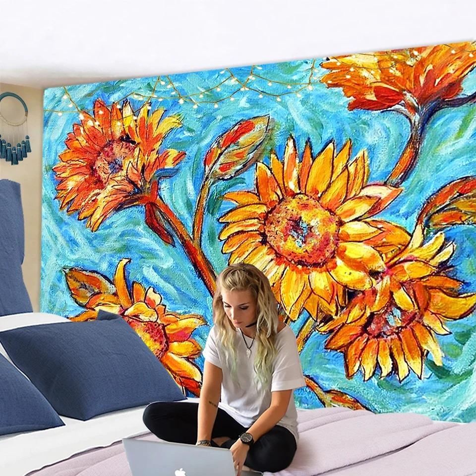 Retro Olieverf Bloemen Achtergrond Doek Huis Muur Decoratie Wandtapijt Kantoor Woonkamer Wandtapijt