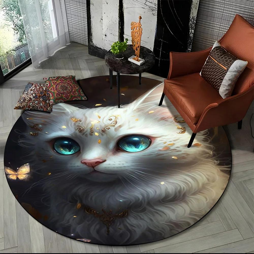 Cute Calico Cat,Persian Cat,Ragdoll Cartoon Round Carpet Rug for Living Room Bedroom Kids Decor,Pet Area Rug Non-slip Floor Mat