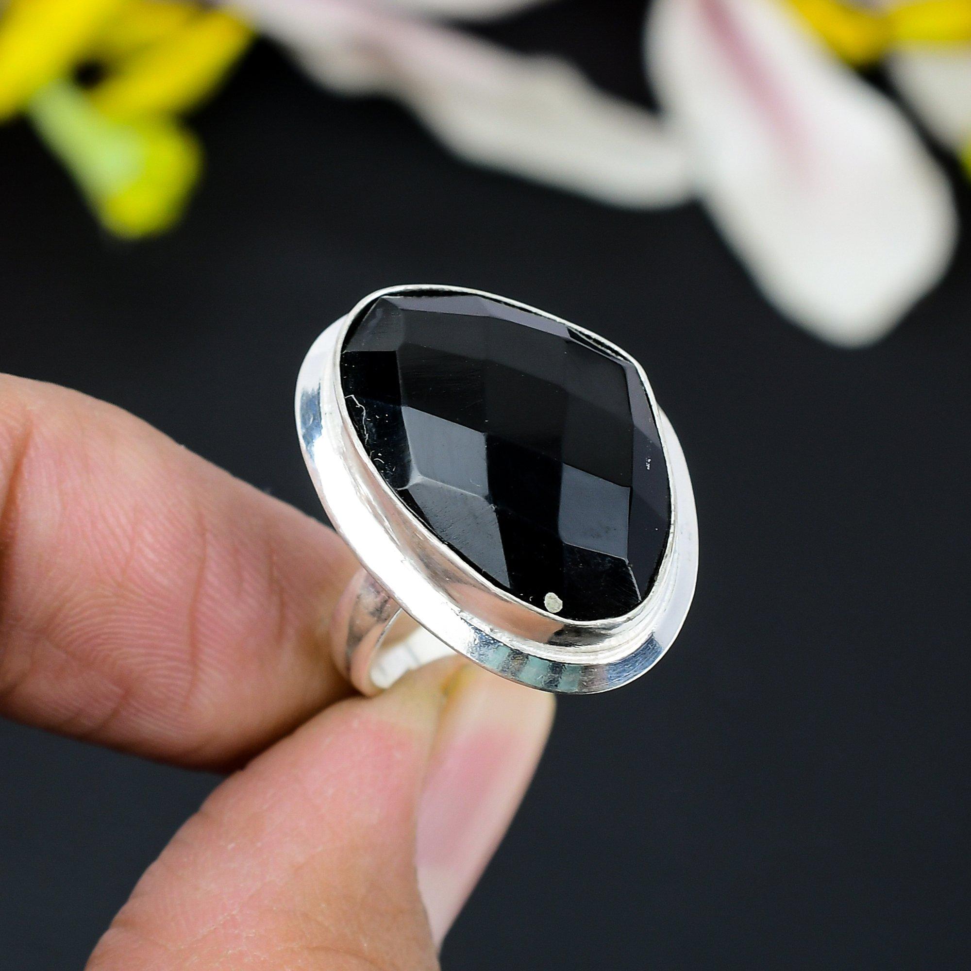 

Black Spinel Gemstone Handmade 925 Sterling Silver Jewelry Ring Size 9 KG-340