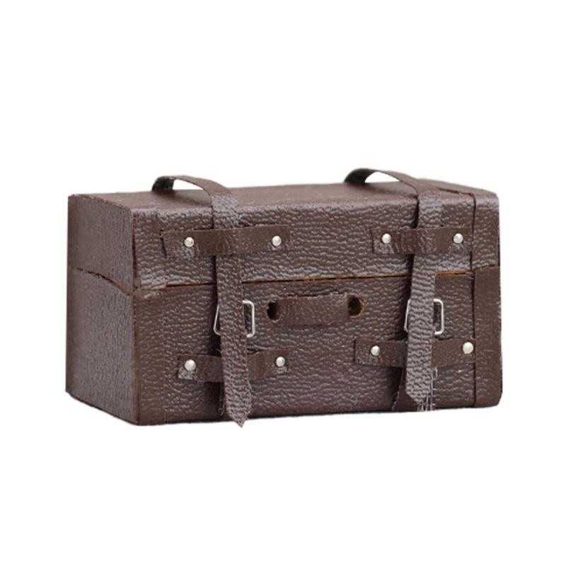 

Portable Old Fashioned Wood Leather Luggage Models Small Dollhouses Furniture Accessories Coffee Colored Designs 1