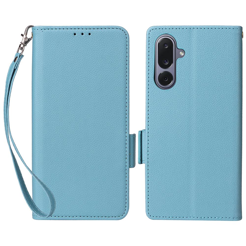 For Samsung Galaxy M36 5G Case with Wrist Strap Litchi Texture PU Leather Wallet Phone Cover