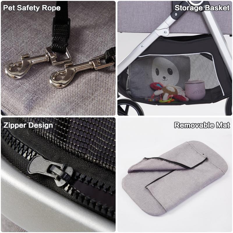 Hot New Design Easy Fold Portable Removable Basket Pet Dog Stroller  for Dog Cat Travel Pet Trolley Carrier