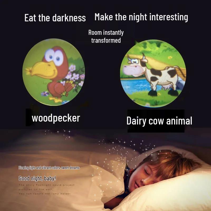 Available Children's Cognitive Cartoon Animal Projector Flashlight for Early Education