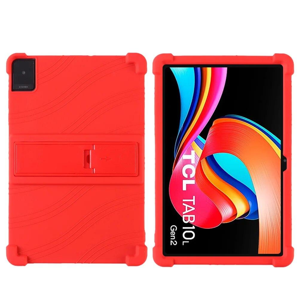 

Для TCL Tab 10L Gen2 10,1 дюймов, кожа, 4 угла, противоударные подушки безопасности TCL 8496A, мягкая силиконовая регулируемая подставка, точный чехол TCL Tab 10L Gen2 красный