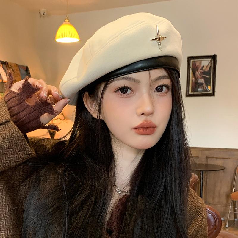 New Beret Children's Autumn Versatile Face Small Painter Hat Winter Warm Literary Retro Octagonal Hat