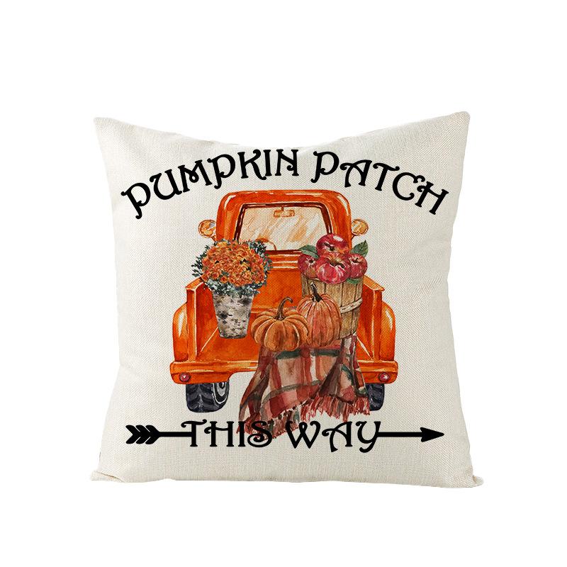 Autumn Maple Leaf Pumpkin Print Polyester Pillow Cover Home Furnishings Letter Plaid Sofa Cushion