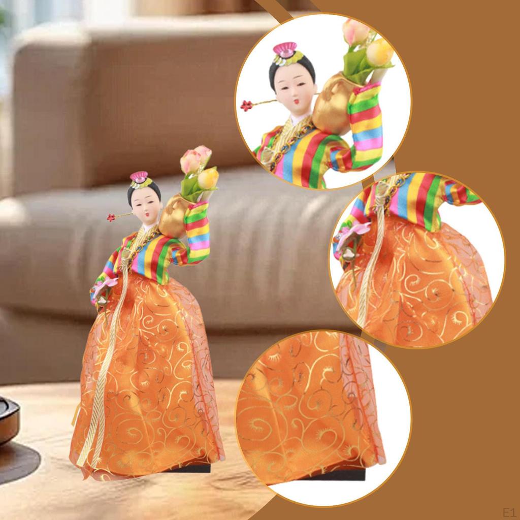 Korean Hanbok Doll Antique Asian 12" Freestanding Traditional Cute Geisha Kimono Figurine