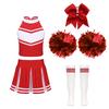 Kids Girls Cheerleading Set Sleeveless Zipper Top Pleated Skirt Bowknot Headwear 2 Hand Flowers Striped Tube Socks for Performance