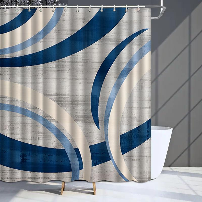 Blue Abstract Shower Curtain Modern Wave Design Geometric Art Elegant Bathroom Decor Waterproof Printed Bath Curtain Home