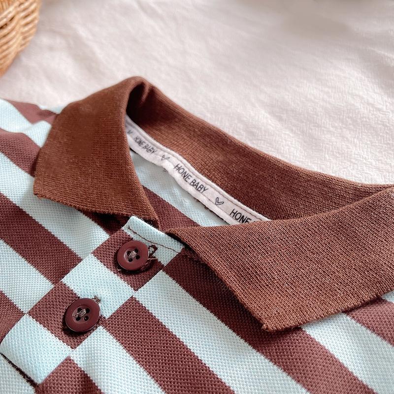 Children's Fashionable Cartoon Stripe Short Sleeved Shorts Beach Casual Spring And Summer Boys Suit Sleeveless Shirt+Short Pants