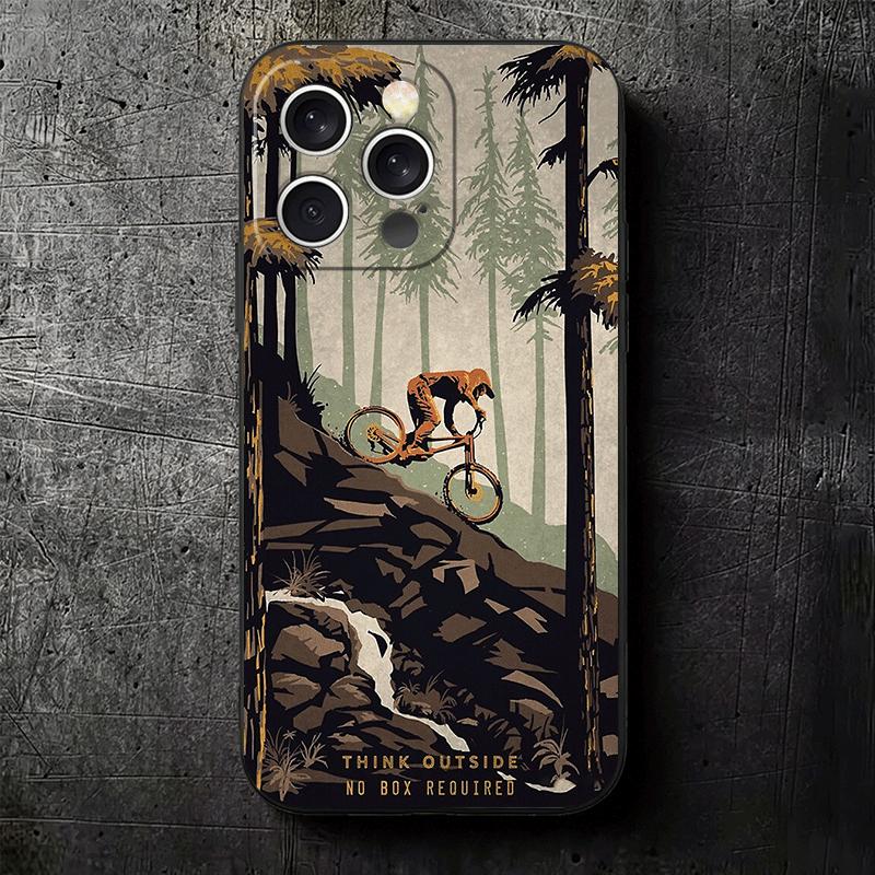 Mountain Bike Bicycle Soft Phone Case for iPhone 16 16E 17 Air 15 Pro Max 14 Plus 13 Mini 11 12 7 Black Cover Back Shell