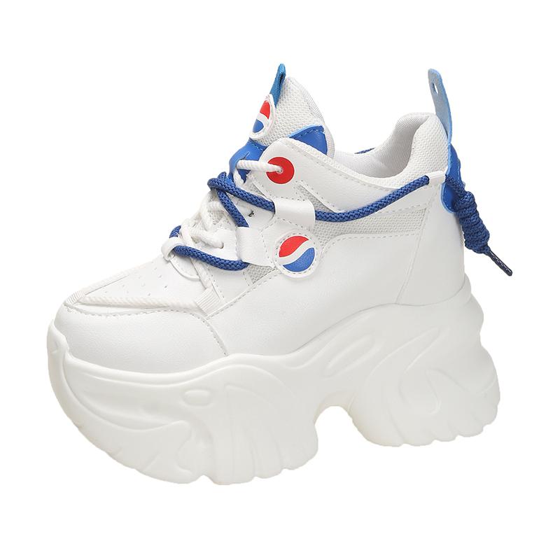 

Модные женские кожаные толстые кроссовки, новые осенние повседневные спортивные туфли для папы со скрытым каблуком, 11 см, толстая подошва, кроссовки для женщин 34 белый