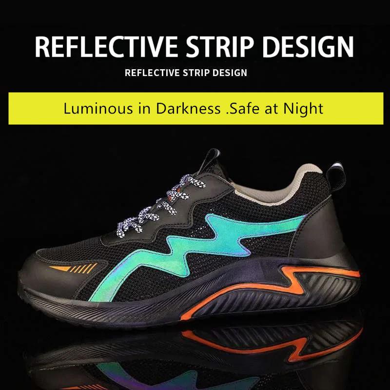 Summer Work Shoes with Plastic Toe Industrial Construction Site Safety Shoes for Men High Visibility Reflective Safety Sneakers