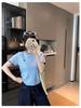 Chic Color Block Crew Neck Short Sleeve Knitted T-Shirt for Women - Preppy Style Summer 2025