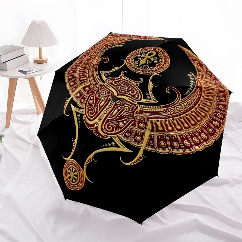 1PC Egyptian theme Umbrella Portable Folding Umbrella Iron Frame Hole Bone Structure Outdoor Home Umbrella A2