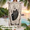 Cat Art Poster Theme Quick Dry Beach Towel Custom Name Text Print Large Sand Resistant Towel Beach Vacation