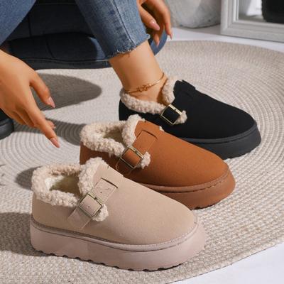 2025 Polyvalent décontracté une pédale décontracté bouche légère bord poilu couleur unie velours épaissi grande taille semelle épaisse chaud chaussures en coton