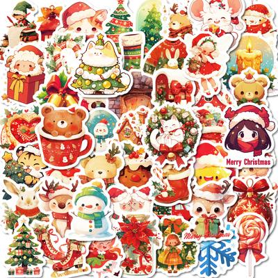 50 PCS Christmas Cat Stickers - Kawaii Holiday Decals for Mugs, Tablets, Gifts