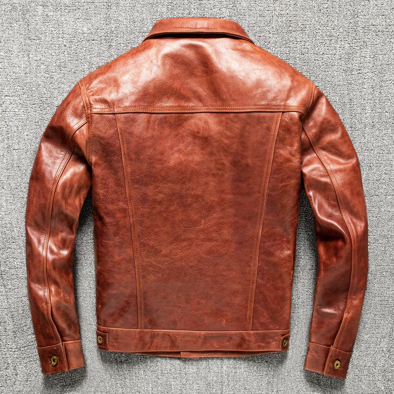 First Layer Cowhide Leather Genuine Leather Jacket for Men's Youth Denim Short Lapel Slim Autumn and Winter Jacket