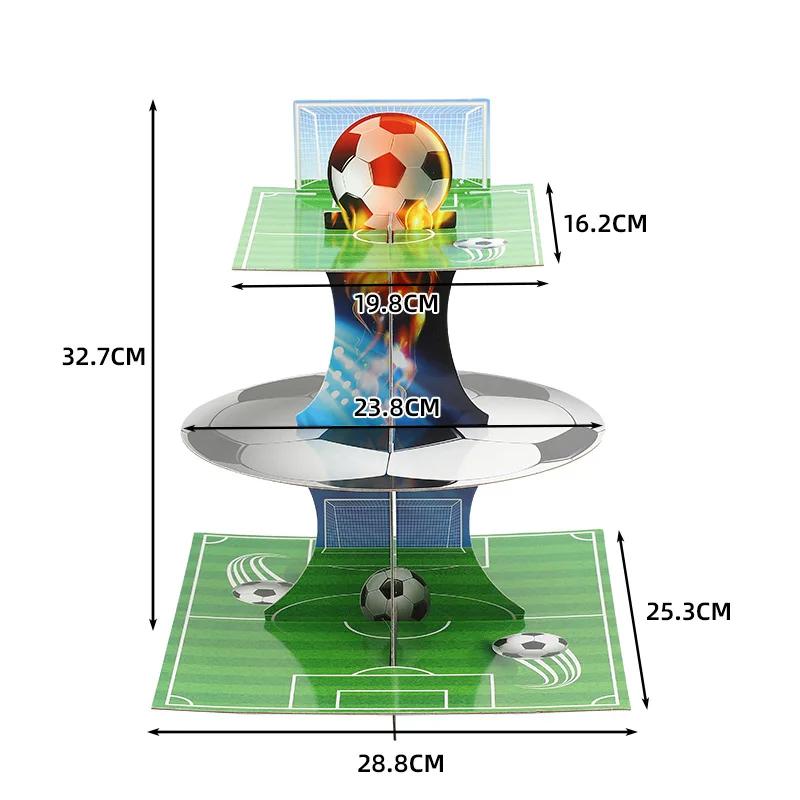 Sports Football Theme Party Cupcake Stand Holder Soccer 3-Tier Dessert Display Rack for Boy Birthday Baby Shower Party Decor