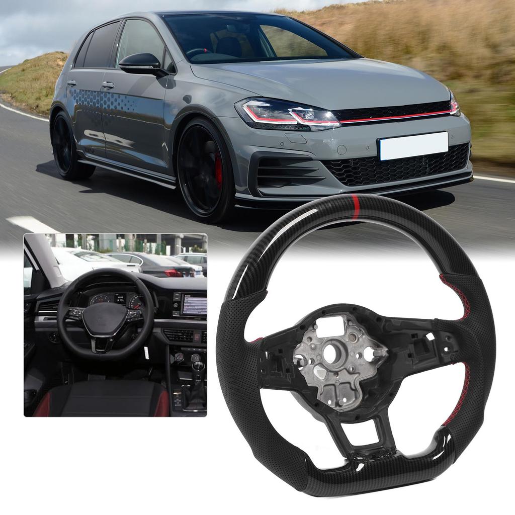 Hydro‑Dip Carbon Look Steering Wheel Perforated Leather Flat Bottom for GLI R GTD MQB