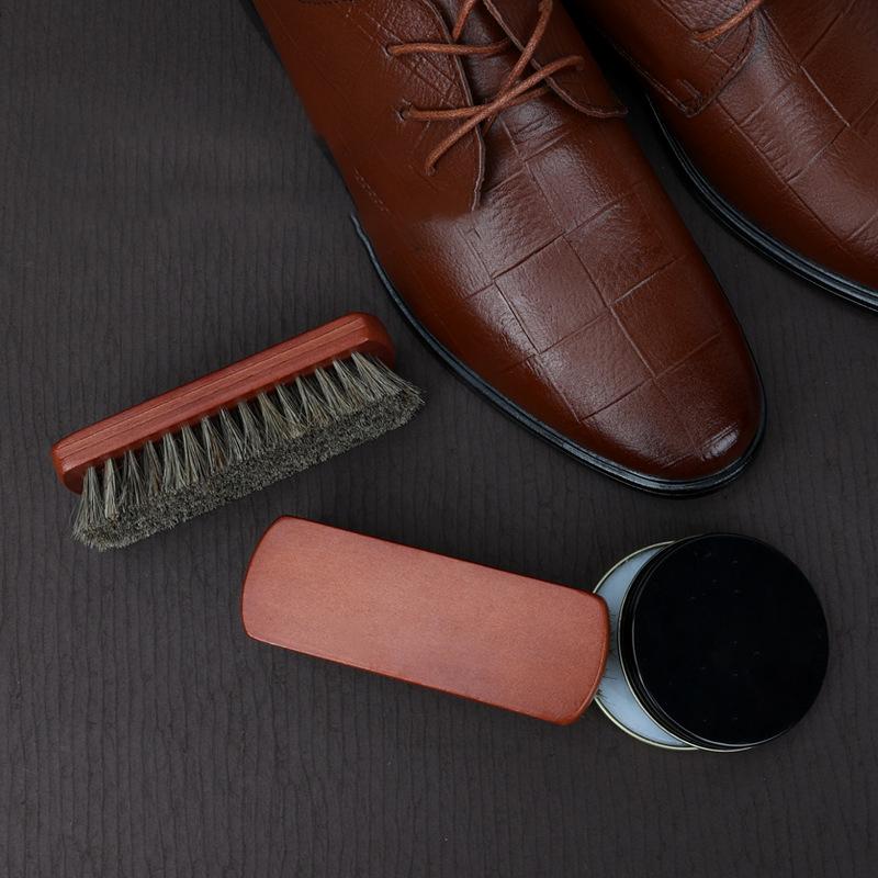Quality Leather Shoe Brush Solid Wooden Handle Details Polishing and Cleaning Brush Horse Hair Soft Wood Brush Shoe Accessories