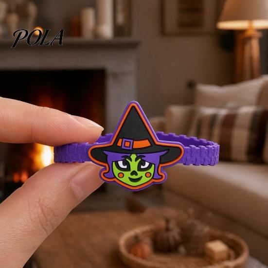 Halloween Themed Jewelry for Kids 2PCS Cartoon Bracelets, Ghost/Pumpkin/Black Cat/Skull/Witch/Little Devil Shape, Adjustable Party Decorations