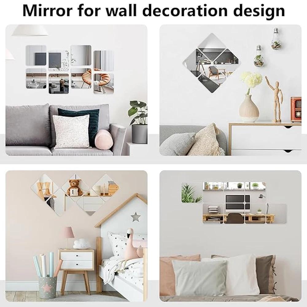 3D Mirror Wall Sticker DIY Square Acrylic Decal 2mm Full Body Wall Mirror Stickers for Bedroom Living Room Home Decor 2/4pcs