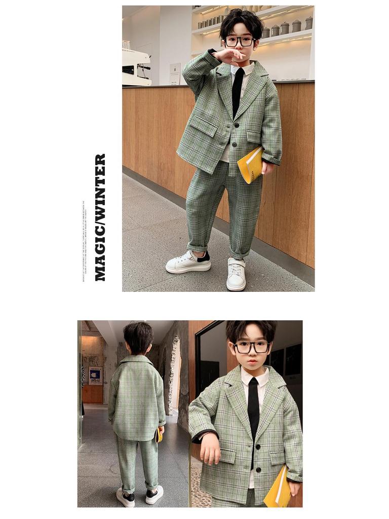 Plaid Blazer Suit Set for Boys - Korean Style Spring/Autumn Casual Outfit
