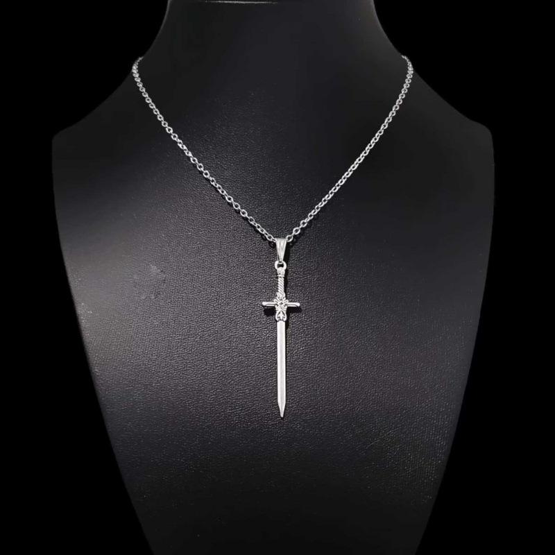Unisex Gothic Dark Alloy Sword Pendant Necklace with Stainless Steel Clavicle Chain