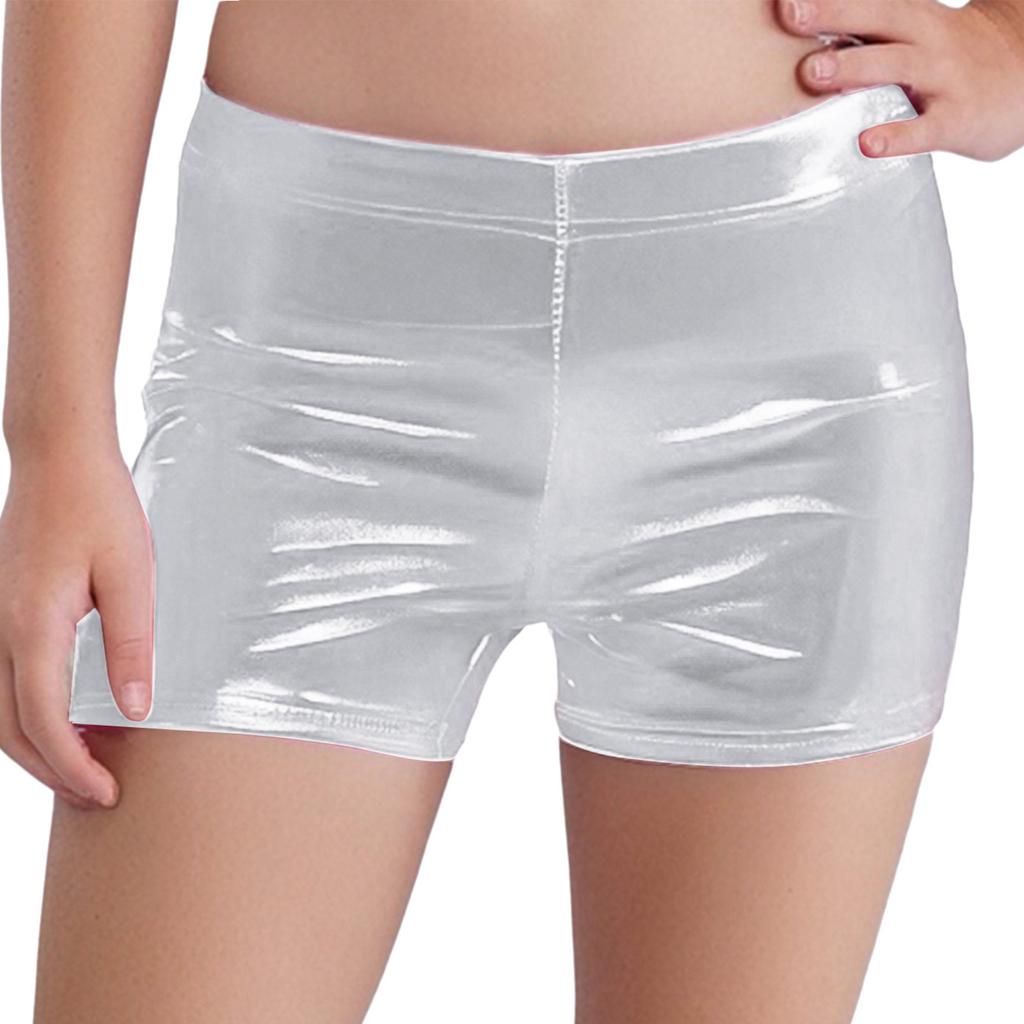 Shorts de Danse Jazz Unisexe Finition Métallique Brillante Ceinture Élastique Style Boxer Costume de Performance pour Enfants
