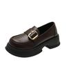 Round Head British Style Brown Platform Small Leather Shoes Women's 2025 New Autumn Versatile Skirt Thick Heel Loafer Single Shoes
