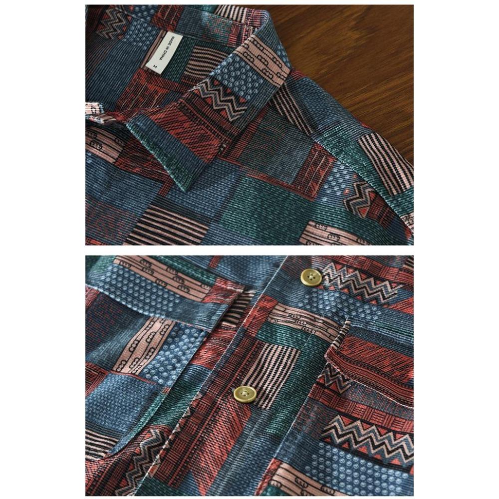 Retro Ethnic Style Shirt Jacket Men Loose Japanese Full-print Plaid Cardigan Long-sleeved Plaid Shirt Spring and Autumn