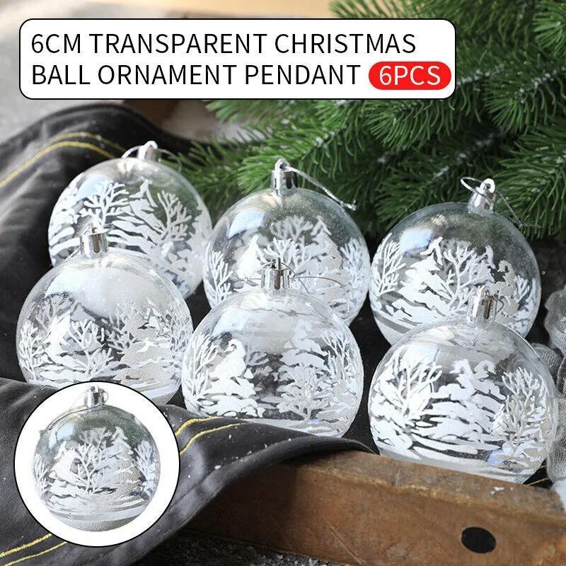 6 Stücke 6cm Weihnachten PVC Glaskugeln Schnee Ball Hängende Verzierung Weihnachtsbaum Dekor