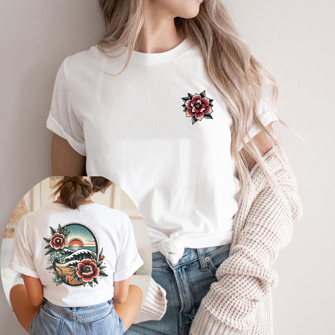 

Традиционная футболка с цветочным принтом на пляже, пляжный закат, футболка для отпуска на пляже, женская футболка на день рождения, подарок на день матери, футболка Beach Lover, топы с короткими рукавами XXL белый