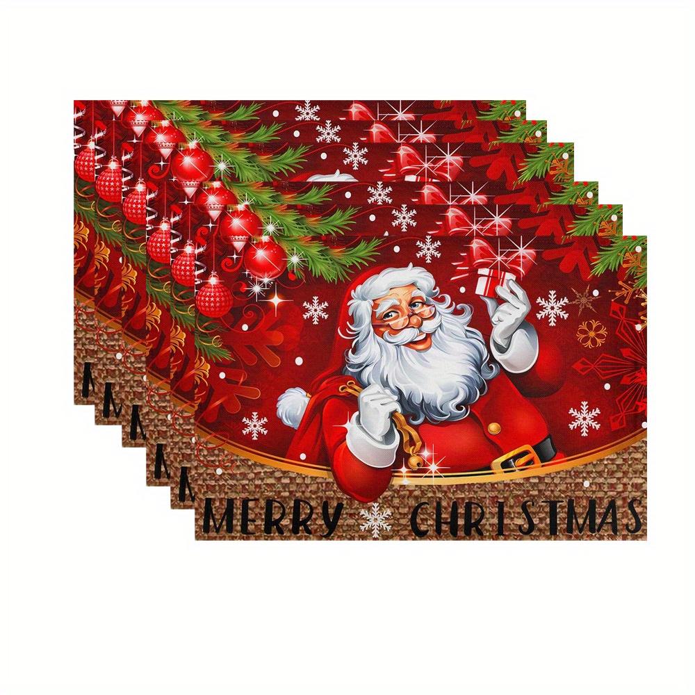 Of 4/6 Snowflake-Themed Christmas Table Mats Featuring a Red Santa Claus Design, Perfect for Decorating Your Dining Table During Festive Gatherings