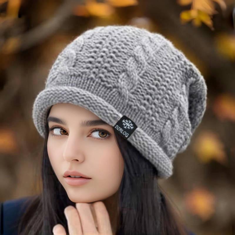 

Женская корейская модная большая вязаная шапка - Теплая, универсальная, удлиненная шерстяная с защитой ушей для осени и зимы серый