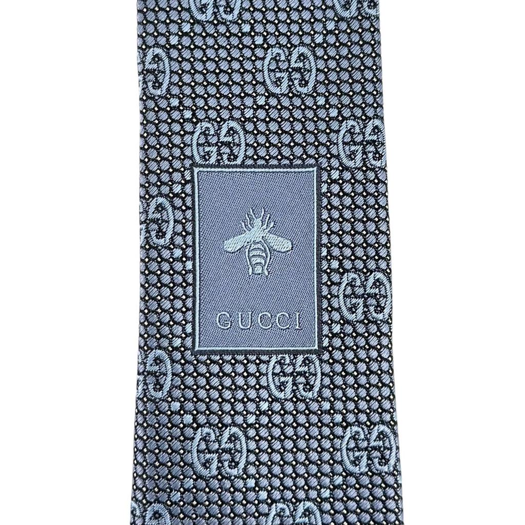 Excellent GUCCI tie GG pattern jacquard blue silk mens Used